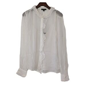 J. Crew Ruffle Button-Up‎ Shirt in Crinkle Chiffon Size 10 Ivory NWT CF436